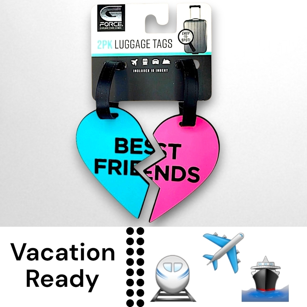 G Force BEST FRIENDS Half Hearts Luggage Tags Set Of 2 - NWT